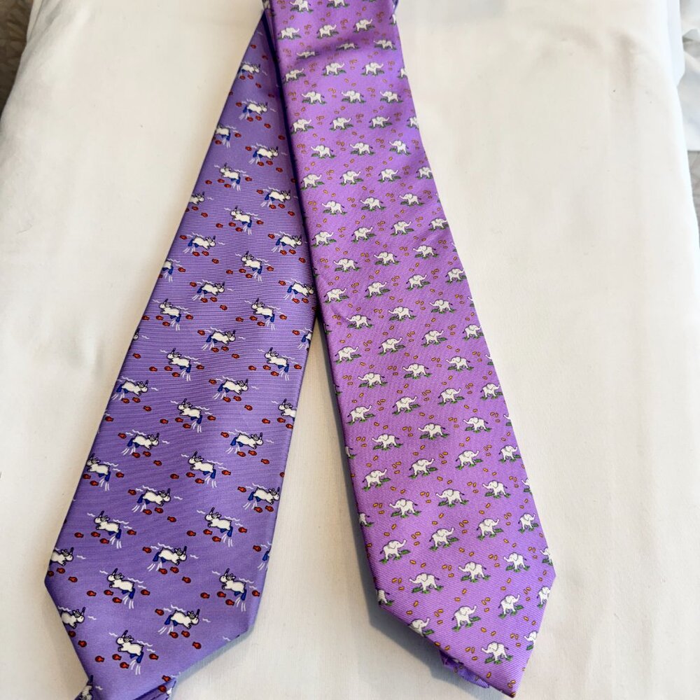 Two Brooks Brothers Animal Silk Neckties - Elephant & Hippo